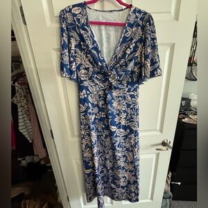 T.J.Maxx Navy and Beige Floral Midi Dress